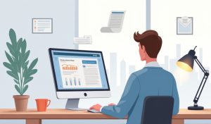 gestión contable en software empresarial con interfaz digital minimalista