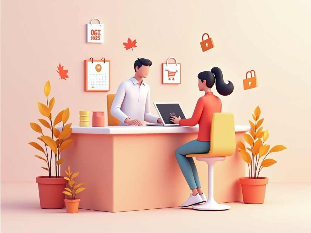 persona gestiona herramientas de comercio electrónico con iconos de carrito y candado en octubre 2025