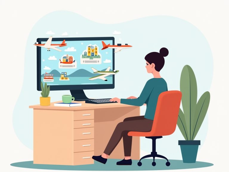 ilustración flat de un agente de viajes mostrando paquetes turísticos de invierno y primavera con iconos flotantes
