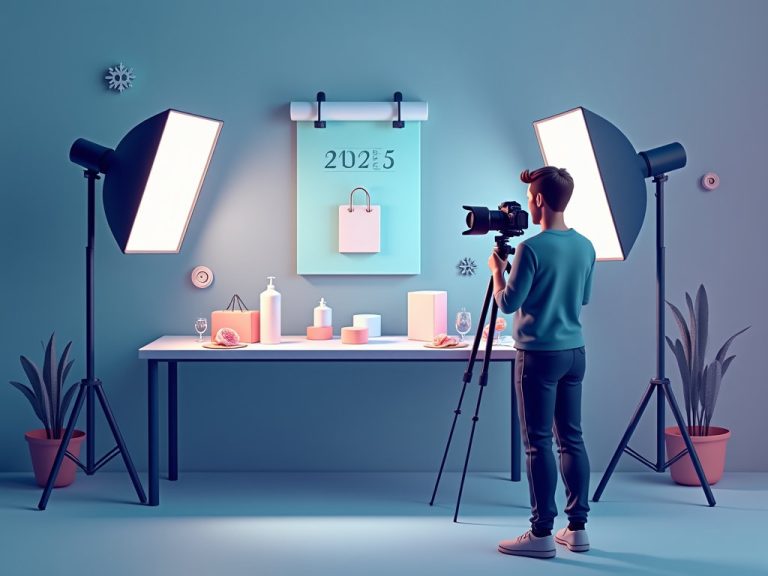 fotógrafo realiza fotos de producto sobre una mesa iluminada en un set de estudio en noviembre 2025
