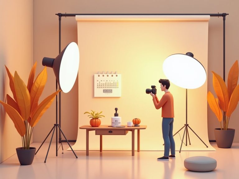 fotógrafo ilumina un producto con softboxes y tonos ámbar en septiembre 2025