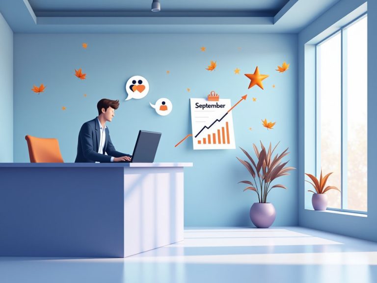 gerente presenta objetivos motivacionales con iconos en tonos azul, teal y lavanda en septiembre 2025