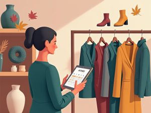 estilista muestra looks otoñales en octubre 2025 con iconos de pañuelo y hoja en tonos joya