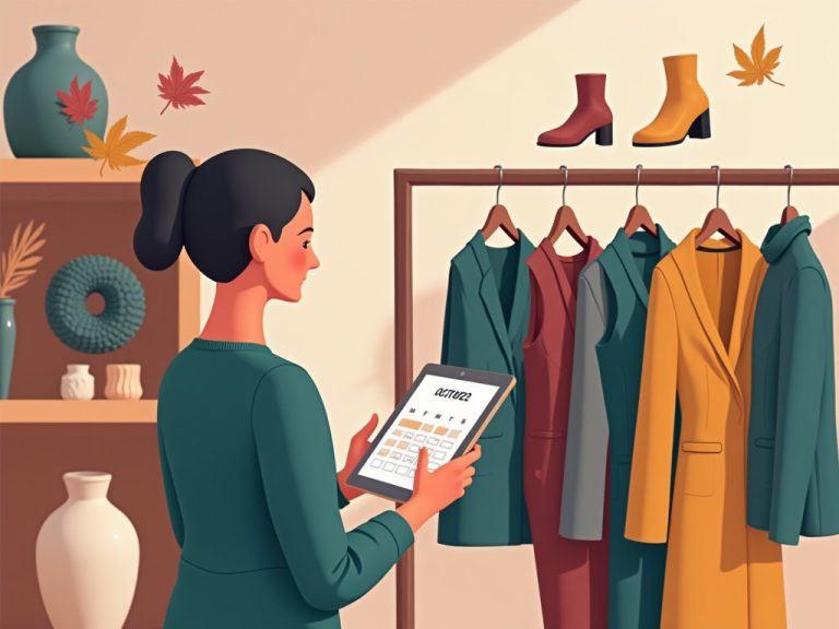 estilista muestra looks otoñales en octubre 2025 con iconos de pañuelo y hoja en tonos joya